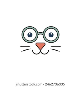 Cat with glasses. Isolated vector illustration on white background.