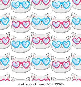 Cat in glasses pattern seamless
