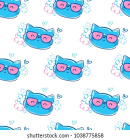 Cat with glasses pattern seamless, print design background