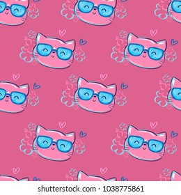 Cat with glasses pattern seamless, print design background