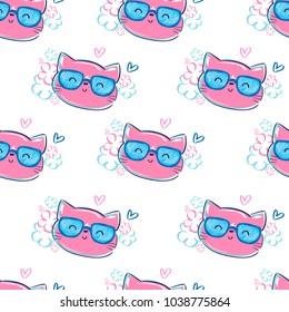 Cat with glasses pattern seamless, print design background