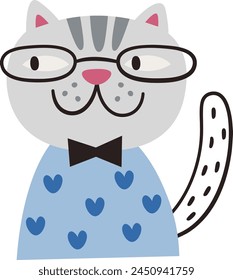 Cat In Glasses Portrait Vector Illustration