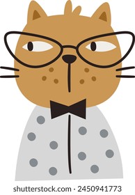 Cat In Glasses Portrait Vector Illustration