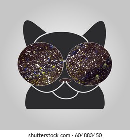 Cat in glasses sees a space. Abstract pattern on white background, vector illustration
