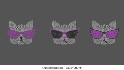 un gato con gafas, un conjunto de patrones de aplicación con rhinestonas, de 2 mm y 3 mm