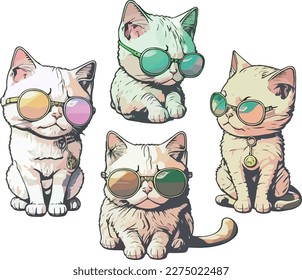 Cat and glasses  sunglasses in cartoon style  Hand drawn illustration  Vector