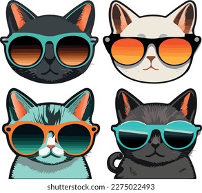 Cat and glasses  sunglasses in cartoon style  Hand drawn illustration  Vector