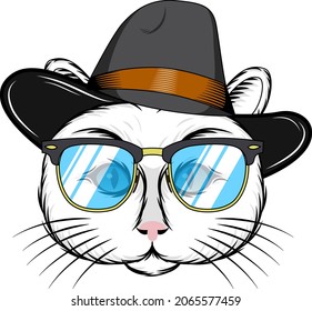 Cat with glasses vector logotype