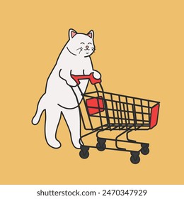 Cat Go Grocery Vector Illustration