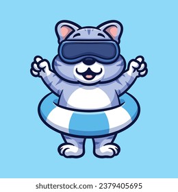Cat Go To Swim Creative Cartoon Illustration