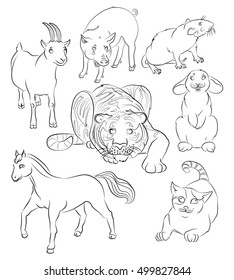 cat, goat, rat, rabbit, tiger, horse and pig. For your convenience, each significant element is in a separate layer. eps10