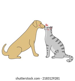 El perro Cat y Golden Retriever se aman mutuamente en la ilustración vectorial de dibujos animados