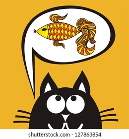 Cat and goldfish vector illustration