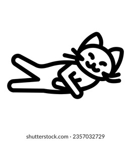 Cat got up lying on side line icon, funny animals concept, kitty on flank exercises vector sign on white background, outline style icon for mobile concept and web design. Vector graphics