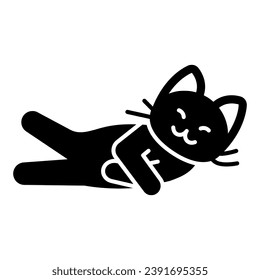 Cat got up lying on side solid icon, funny animals concept, kitty on flank exercises vector sign on white background, glyph style icon for mobile concept and web design. Vector graphics