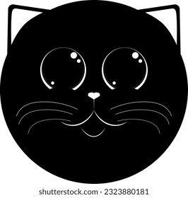 Gráficos de gato. Cara gatita sobre fondo blanco con signo de maullido, símbolo, logotipo, línea, ilustración, trazo editable. Silueta del logotipo de la cabeza de gato. Gatito con ojos, nariz, boca y bigote.