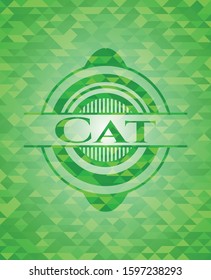 Cat  green emblem with triangle mosaic background. Vector Illustration. Detailed.