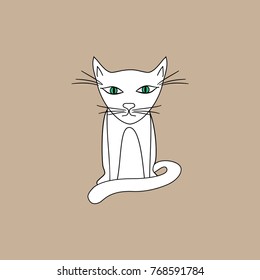 Cat with a green eye on white background. Fashion graphic design flat element. Modern stylish abstract symbol. Monochrome template for prints, textiles, logo, label, sign. Vector illustration