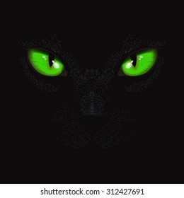 Cat green eyes in the dark | Vector art | Enchanting animal 
