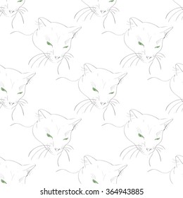 Cat with green eyes. Muzzle. Sketch. Background, texture, seamless