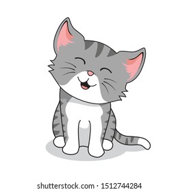 Cat Grey Cartoon Pet Isolated 