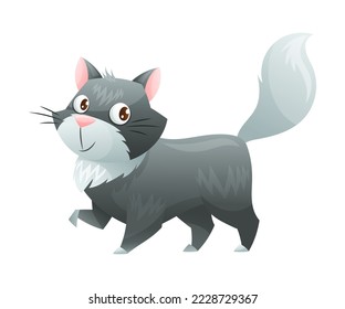 Cat with Grey Coat and Cute Snout as Home Pet Animal Vector Illustration