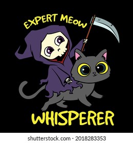 cat grim reaper meow whisperer zoo wo loose fit art best vector design illustration print poster
