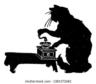 Cat Grendkaffee, diese Szene zeigt eine Katzen schleichen Kaffee, Vintage-Linie Zeichnung oder Gragradgrafik