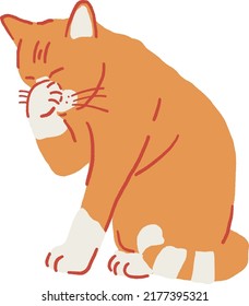 Cat grooming Ginger cat in action Hand drawn color illustration