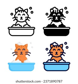 Cat grooming icon set style collection in line, solid, flat, flat line style on white background