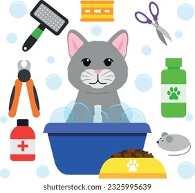 Cat grooming items, vector illustration