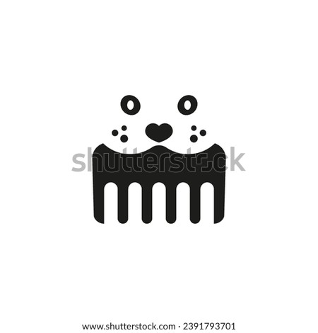 Cat grooming logo design template. Cat face with comb. Vector clipart and drawing. Isolated illustration on white background.