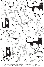 Katze, Katze Guruh, Kerman Euklidische Ikone, Schwarz-Weiß-Katze, schwarzer Vektor, weißer Hintergrund