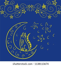 Cat and half moon. Vector illustration