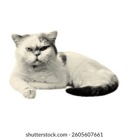 Cat halftone art collage cut out sticker.Modern retro grunge vector illustration.