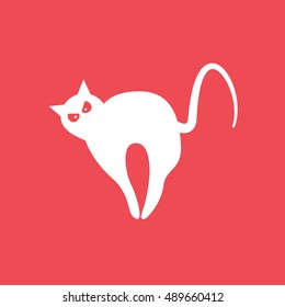 Cat Halloween Concept Flat Icon On Red Background