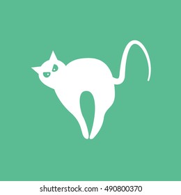Cat Halloween Concept  Flat Icon On Green Background