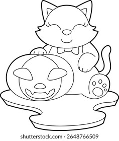Cat Halloween Pumpkin Animal Vector Graphic Art Illustration