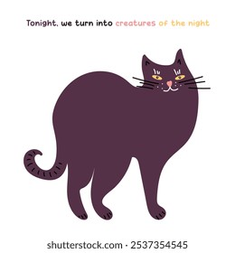 Gato con cita de Halloween. Ilustración vectorial. 