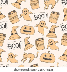 Cat halloween, seamless pattern, wallpaper, drawing