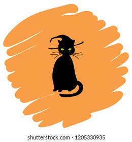 Cat halloween vector illustration on orange background