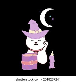 cat halloween witch magic kitten kitty wo art best design vector illustration for use in design and print poster canvas