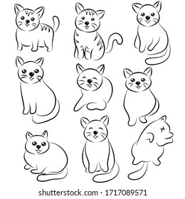 Cat Hand Drawing Doodle Poses  in Pet Concept