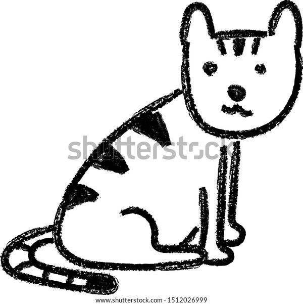 Cat Hand Drawn Black Crayon Doodle Stock Vector Royalty Free