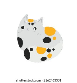 Cat. Hand drawn cartoon cat. Lying kitten. Watercolor pencil bitmap drawing. Vector illustration on a white background.