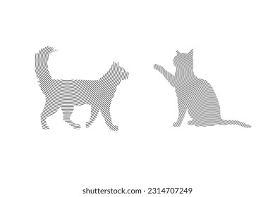 cat hand drawn circle shape black and white isolate illustration, cat pattern circular style illustration