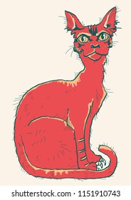 Cat. Hand drawn color scetch of animal isolated on white