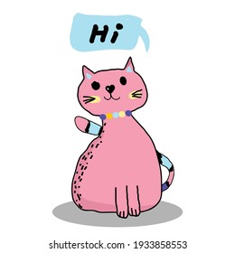 Cat hand drawn doodle cartoon,cat vector illustration for print, web, mobile and infographics isolated on white background.Cute cat cartoon character.happy animal.