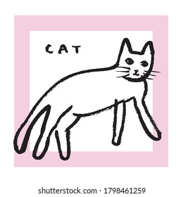 Cat hand drawn illustration and typography