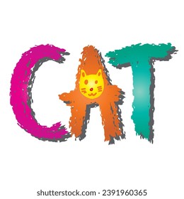 Cat. Hand drawn lettering. Grunge style. Vector illustration.